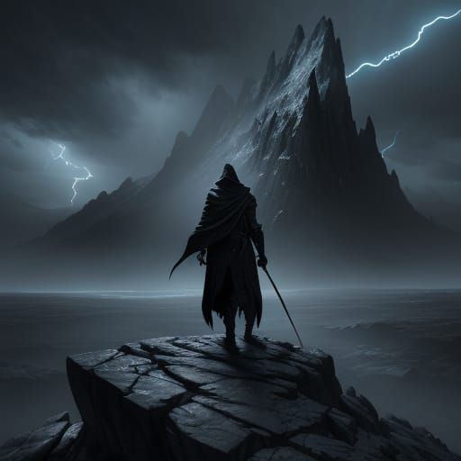 Epic Fantasy Art: Lone Figure in Gathering Storm