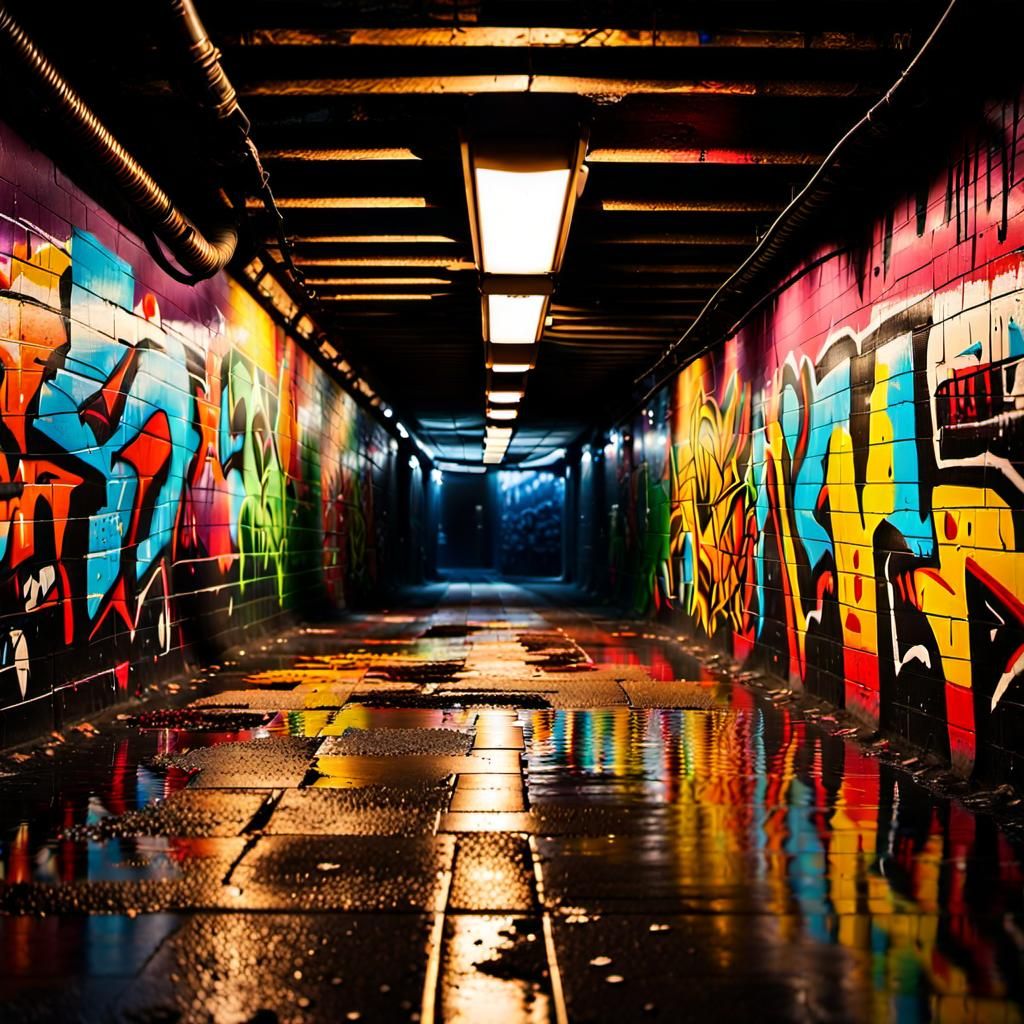 Colorful Subway Graffiti Art in Basquiat Style
