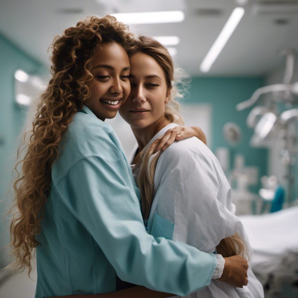 Nurse's Compassionate Embrace in Hospital Portrait