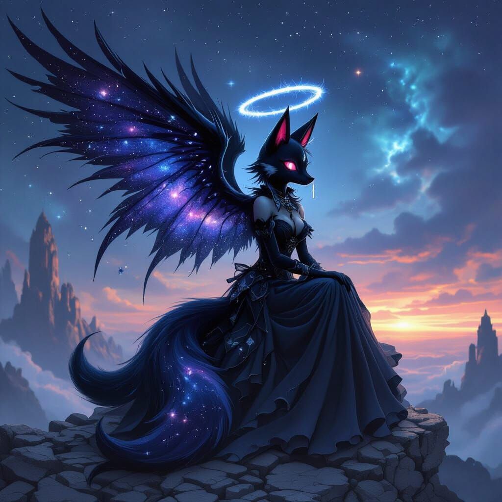 Gothic Renamon with Nebula Wings on Celestial Ruins