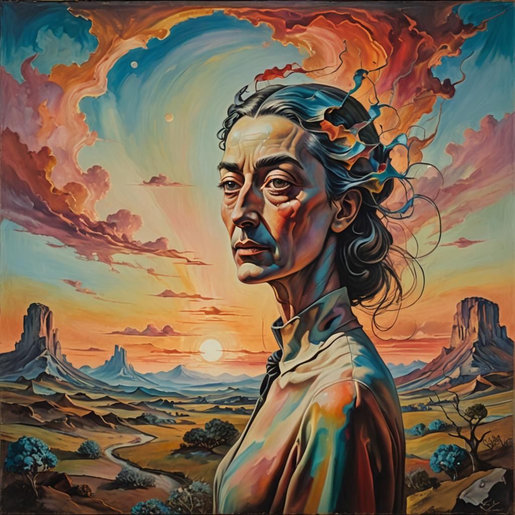 Dreamlike Mother Figure in Surreal Landscape