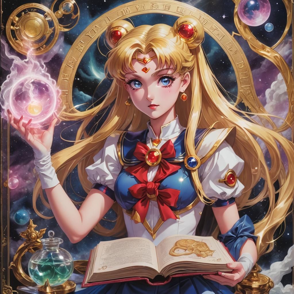 Sailor Moon and the Glowing Alchemical Book