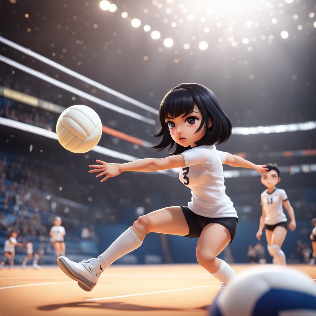 Chibi Volleyball Player in Detailed Matte Painting