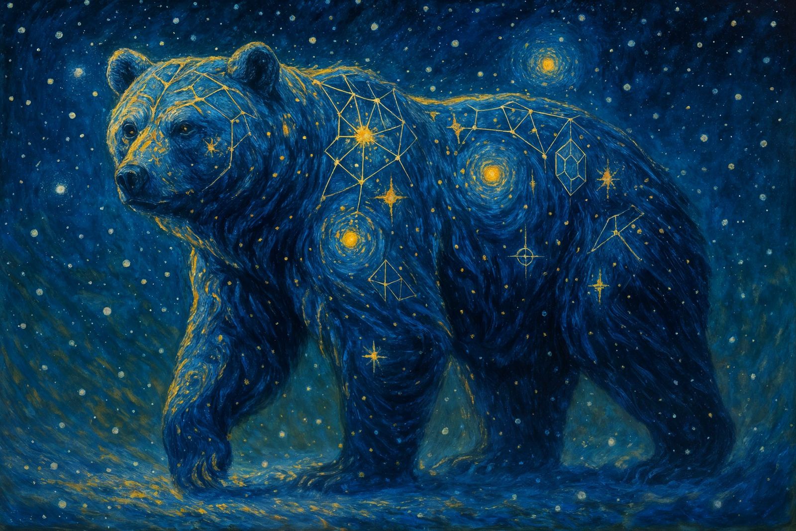 Celestial Bear in Starry Night Sky with Surreal Precision