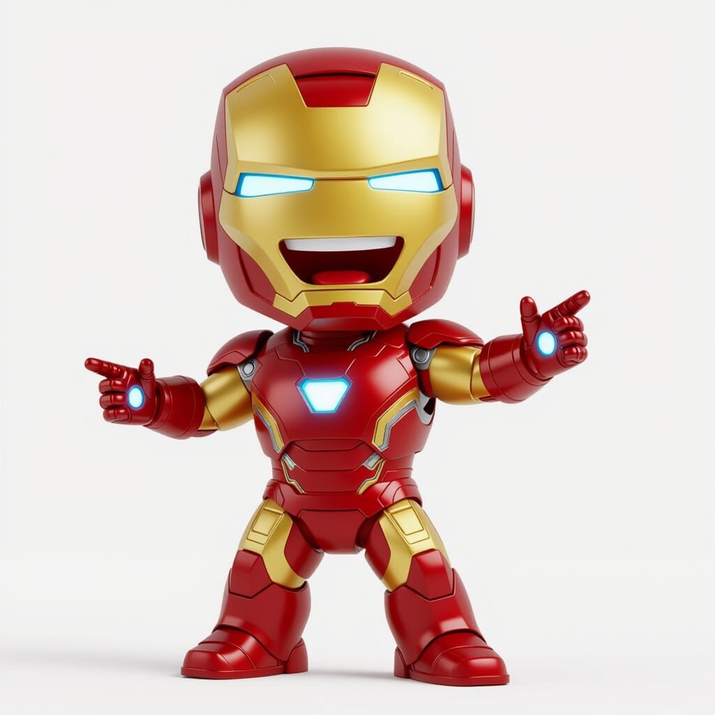 Joyful Chibi Iron Man in Pixar Style