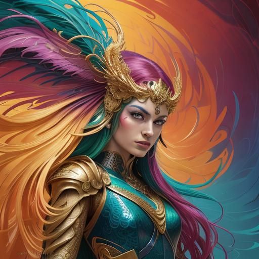 Dragon Peacock Woman in Abstract Expressionism