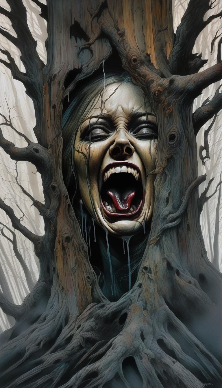 Sinister Banshee Screaming in Dark Forest: Alcohol Ink Art