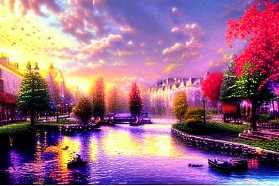 Peaceful Riverside Square in Luminist Style