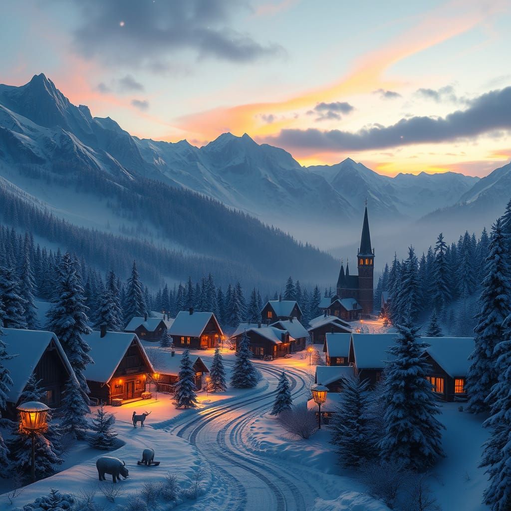 Winter Wonderland Village at Dusk