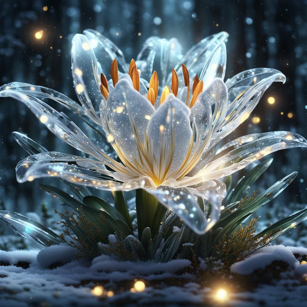 Crystal Lily in Snowy Forest: Matte Painting