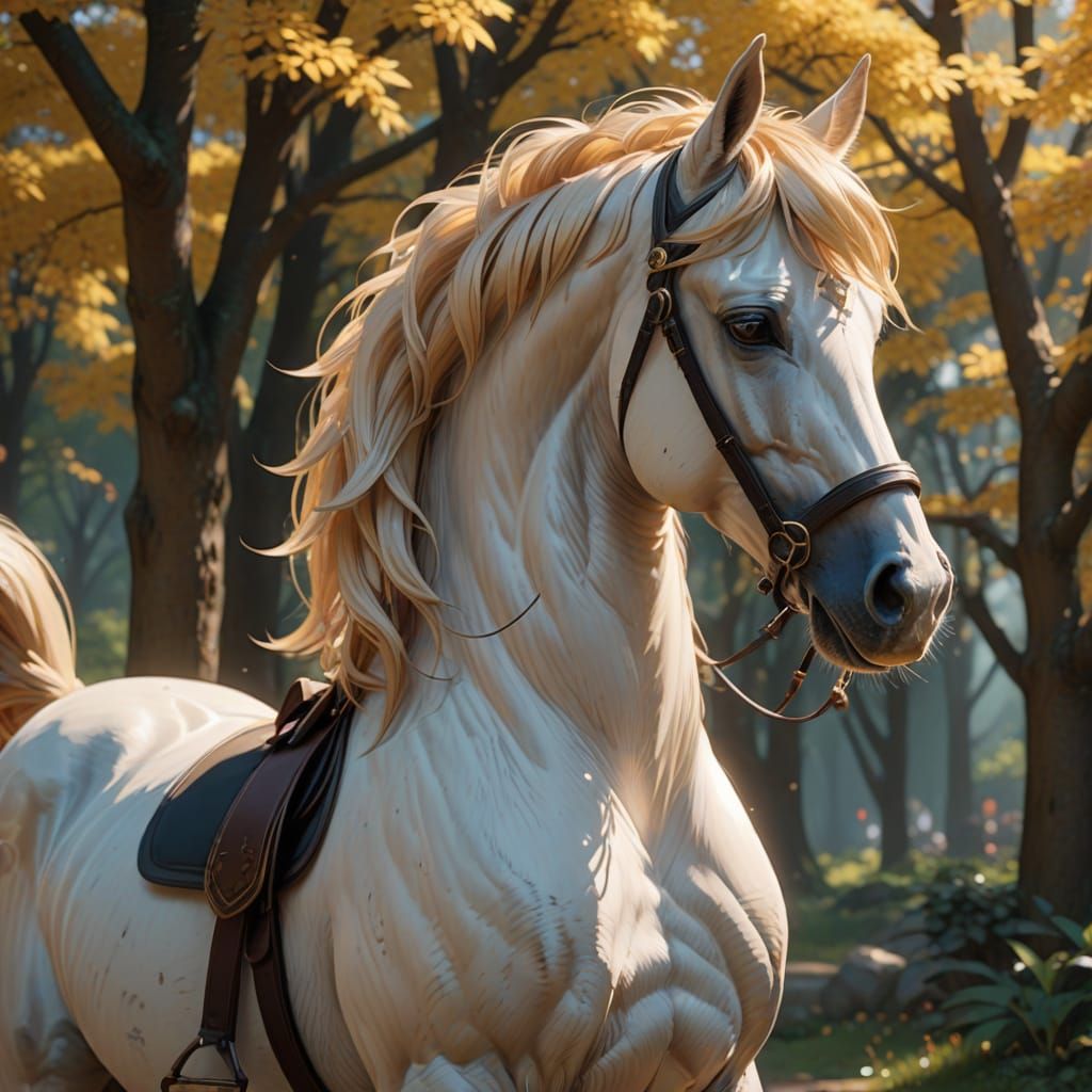 Anime Style 3D Horse with Golden Lighting