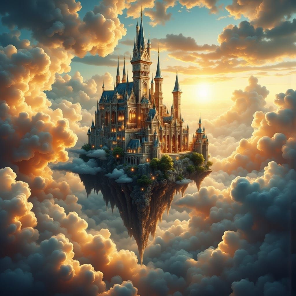 Hyperdetailed 3ds Max Sky Castle with Swirling Clouds