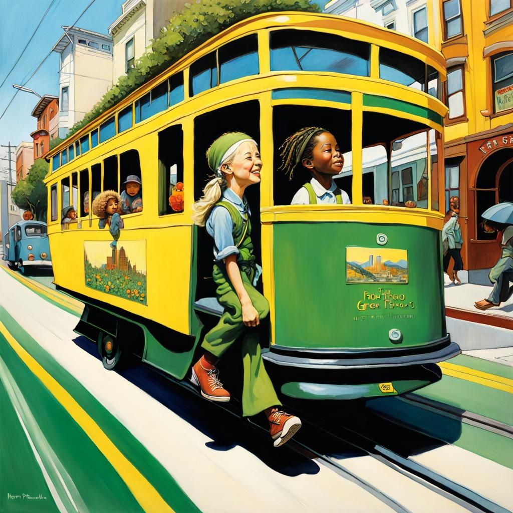 San Francisco Street Trolley in Rockwell Style