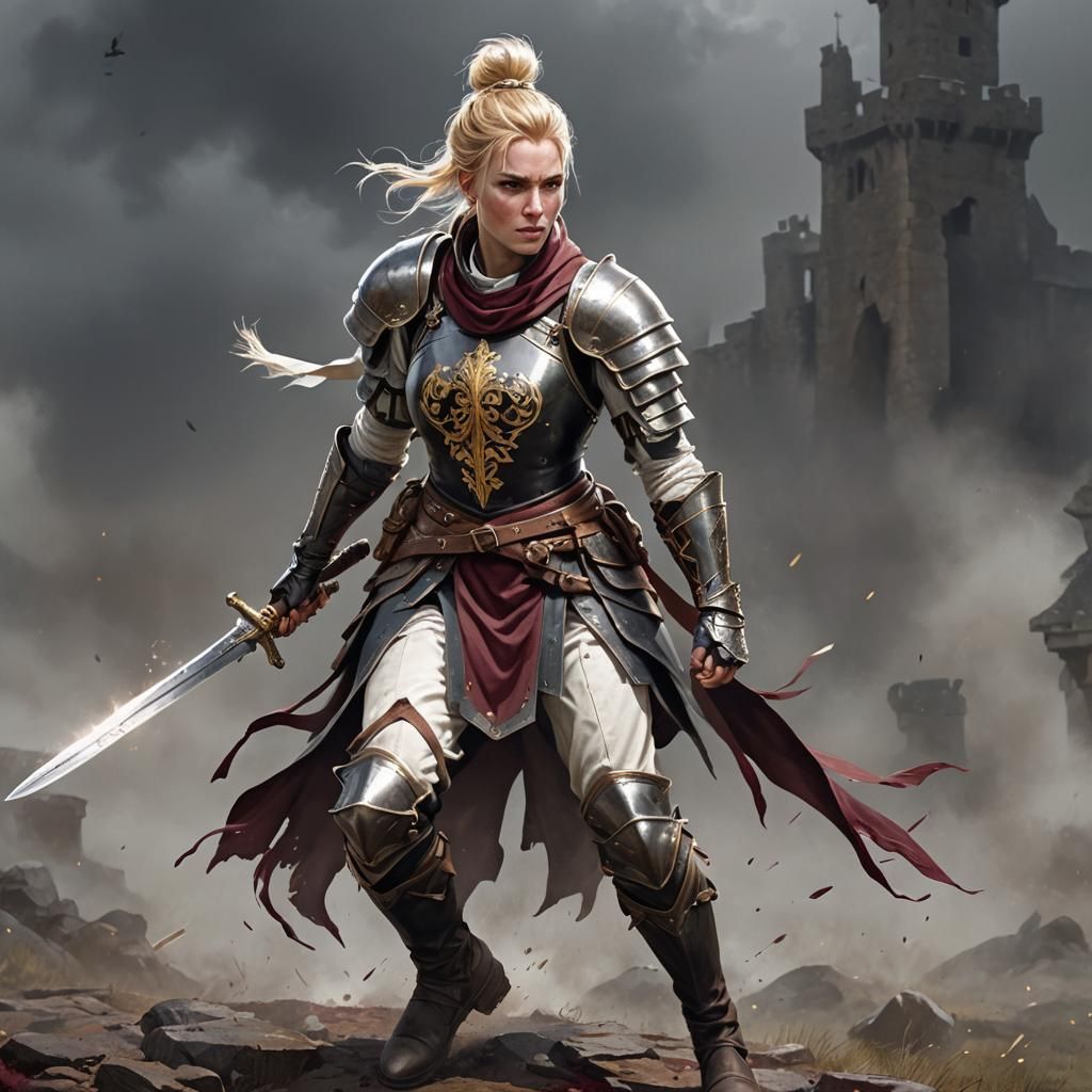 Female Fighter on Battlefield in Hyperrealistic Style