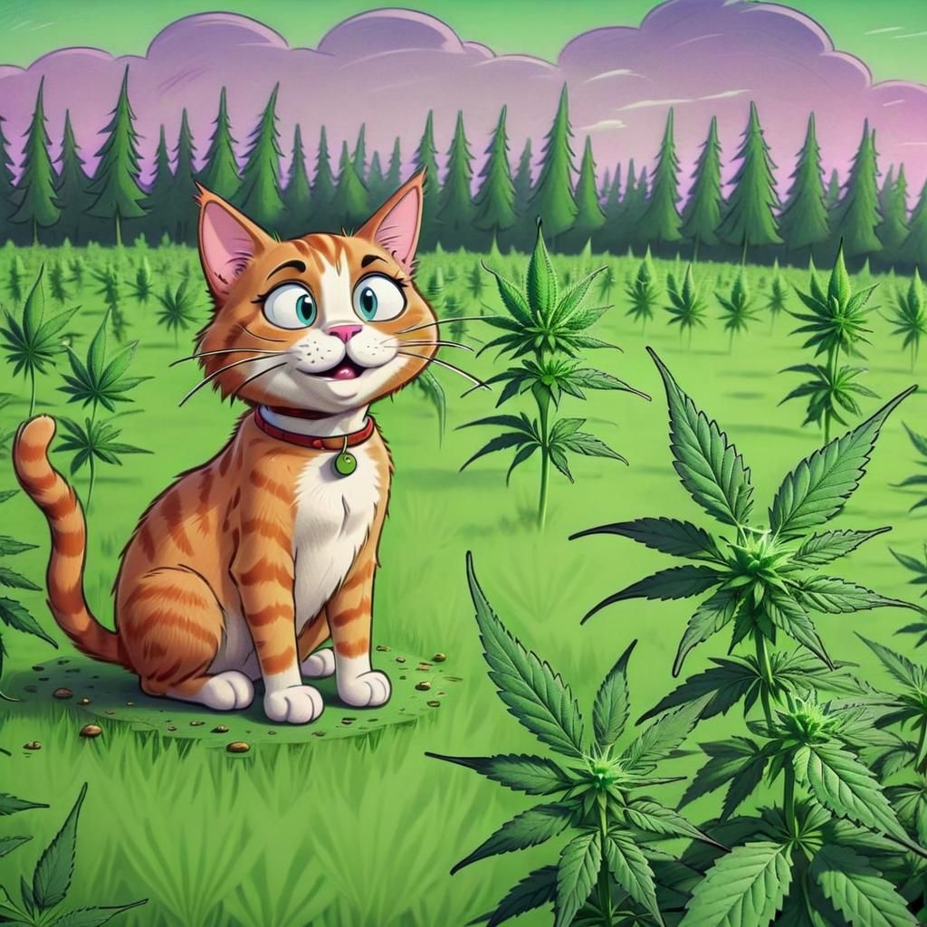 Cat in Field: Hanna-Barbera Cartoon Art