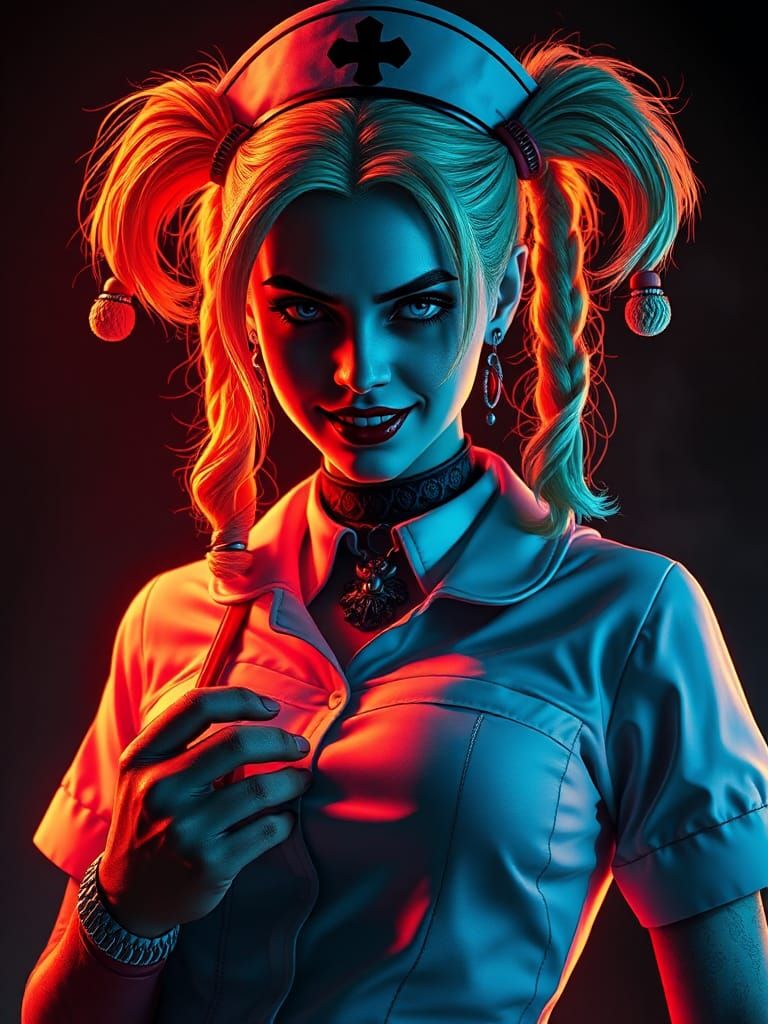 Harley Quinn as Sinister Nurse in Dark Art Nouveau Style