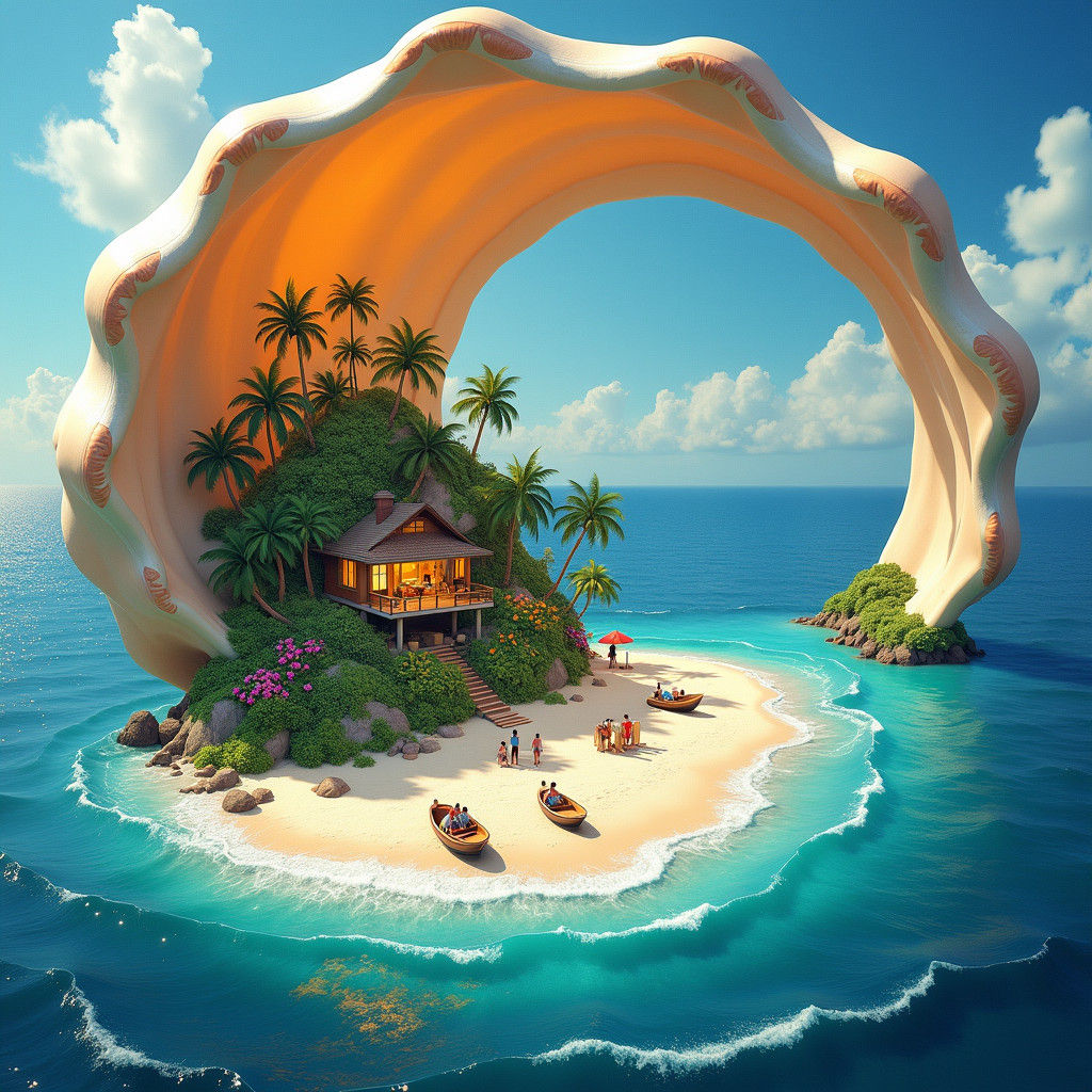 Oasis Island Merges With Conch Shell Dreamscape