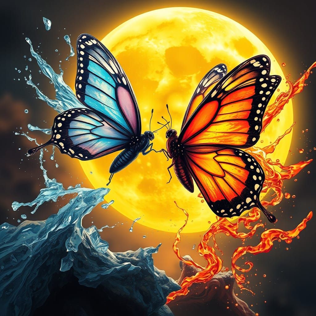 Surreal Dance beneath a Radiant Yellow Moon