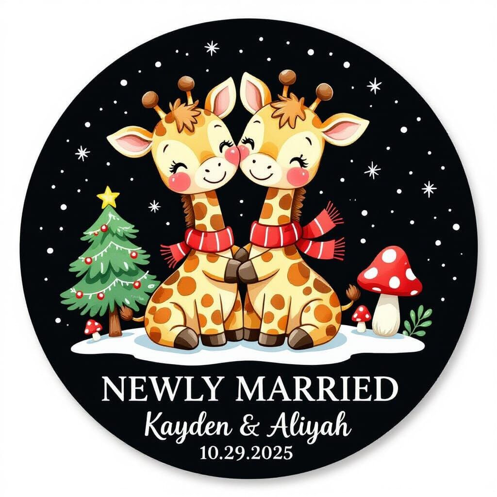 Christmas Giraffes Watercolor Illustration in Potter Style