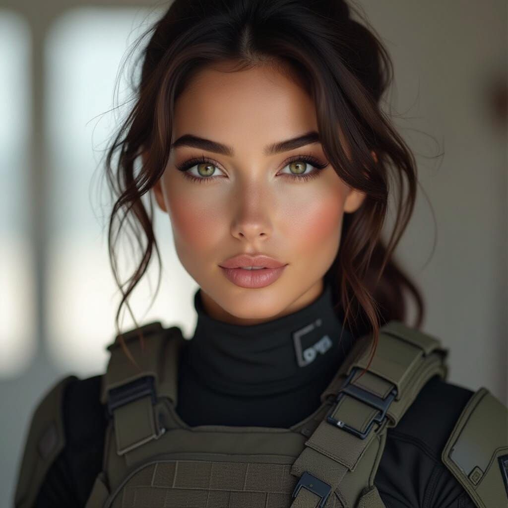 European Woman in Tactical Gear: Photorealistic Portrait