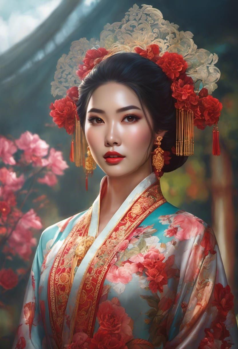 Vietnamese Bride in Traditional Ao Dai Dress