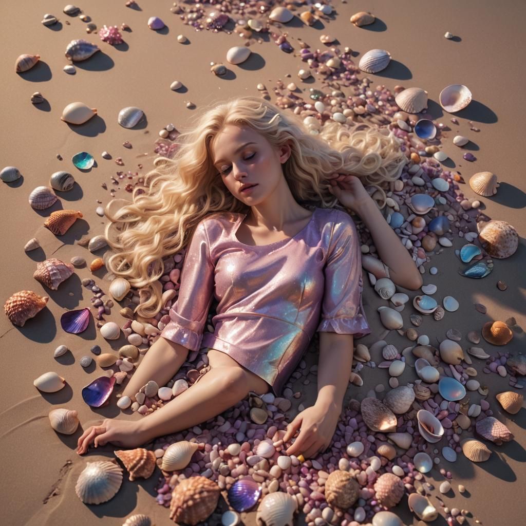 Blonde Woman on Beach in Fantasy Matte Painting