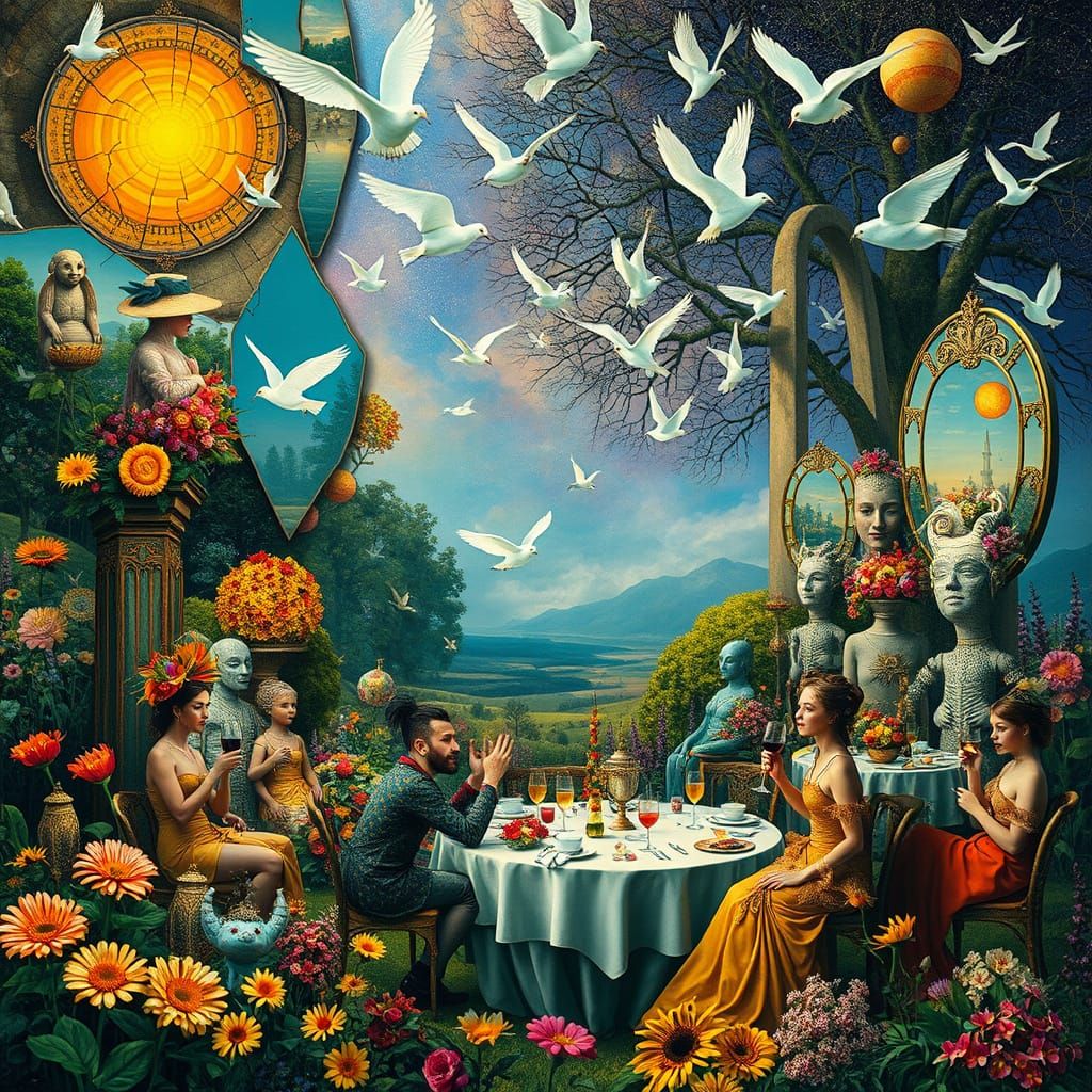 Surreal Garden Party in a Dreamlike Fantasy