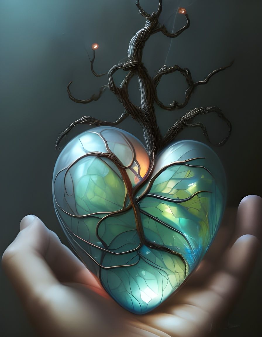 Glass Heart with Copper Filigree Digital Art