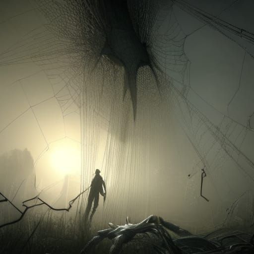 Giant Spider Web Horror Scene