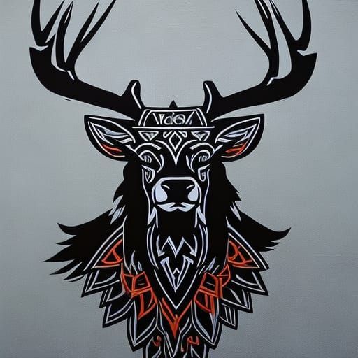Anthro Deer Viking Warrior Line Art Graffiti