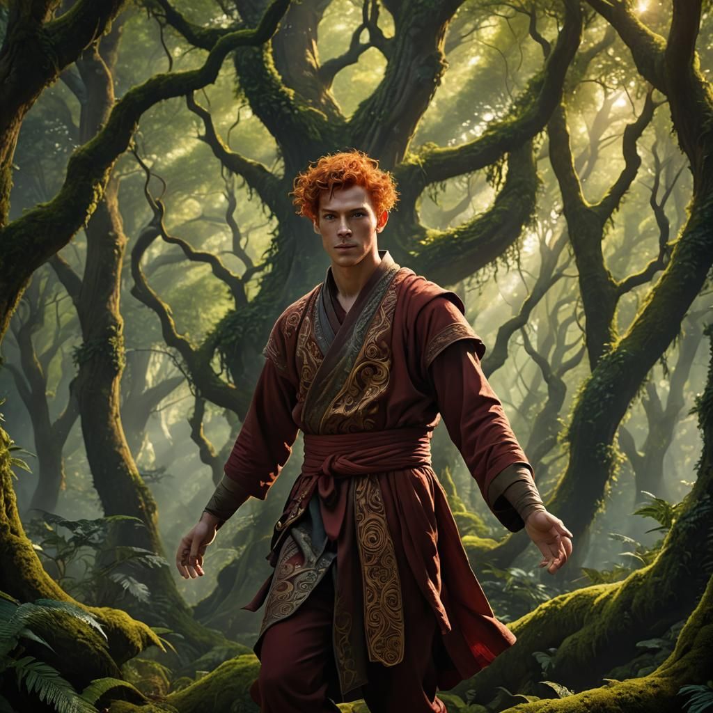 Mystical Forest Acrobat Monk in Dreamlike Setting