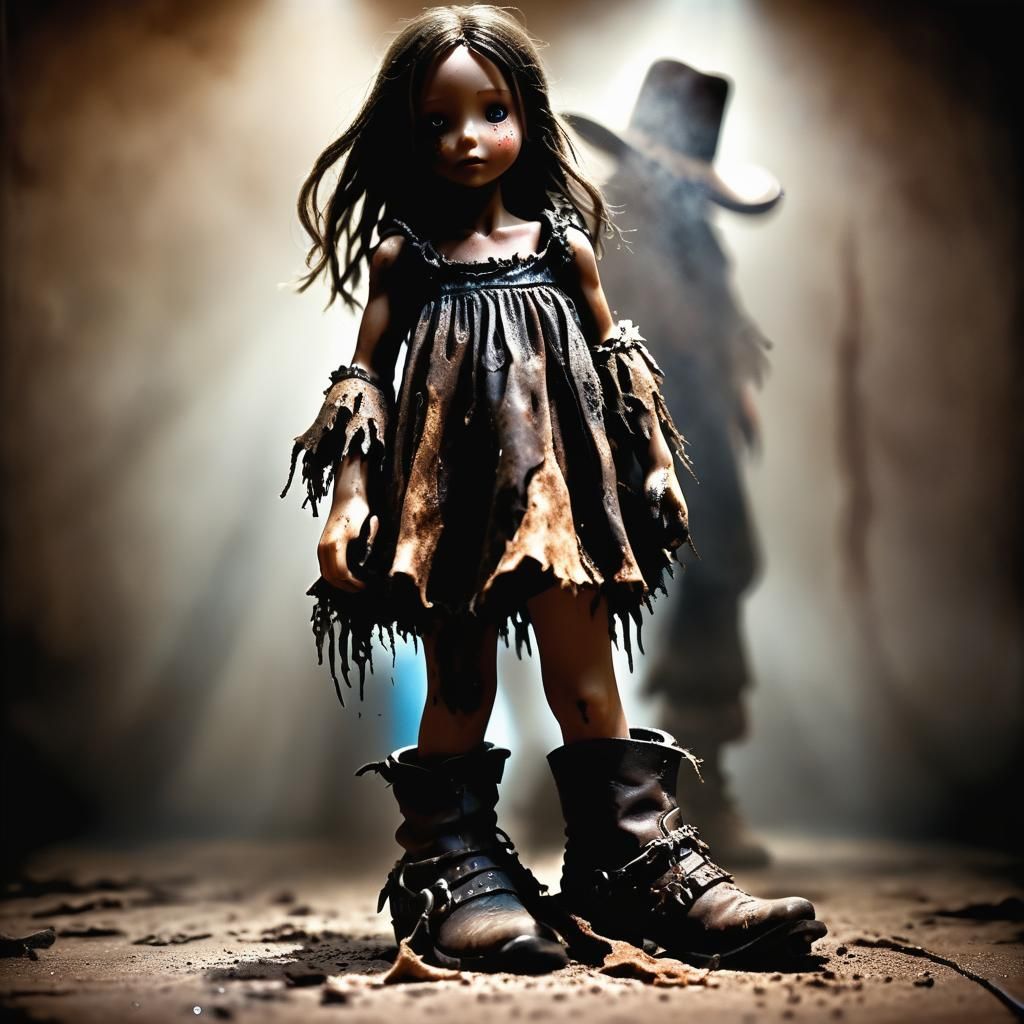 Macro Photo of Girl and Cowboy Figurine