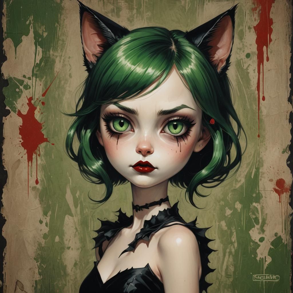 Hyperrealistic Chibi Cat Girl in Gothic Style