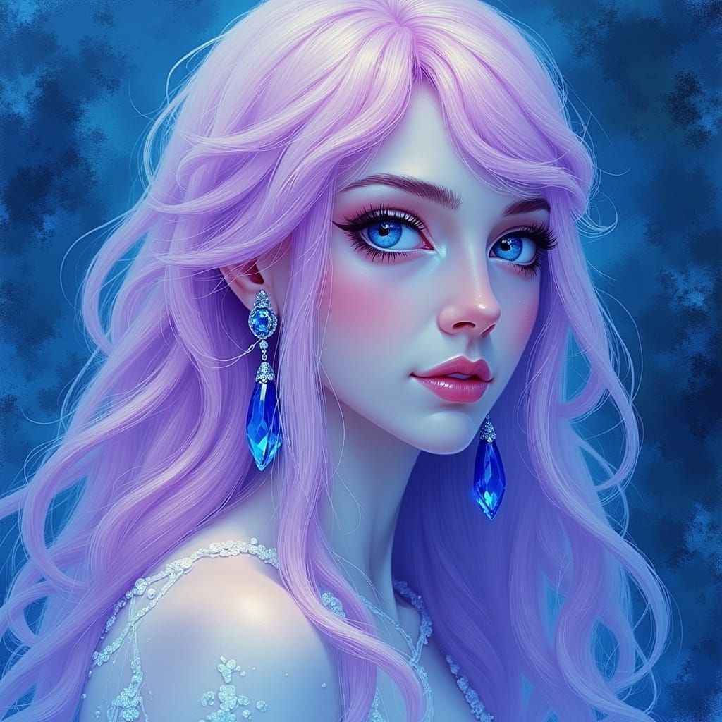 Serene Woman with Sapphire Earrings in Pre-Raphaelite Style