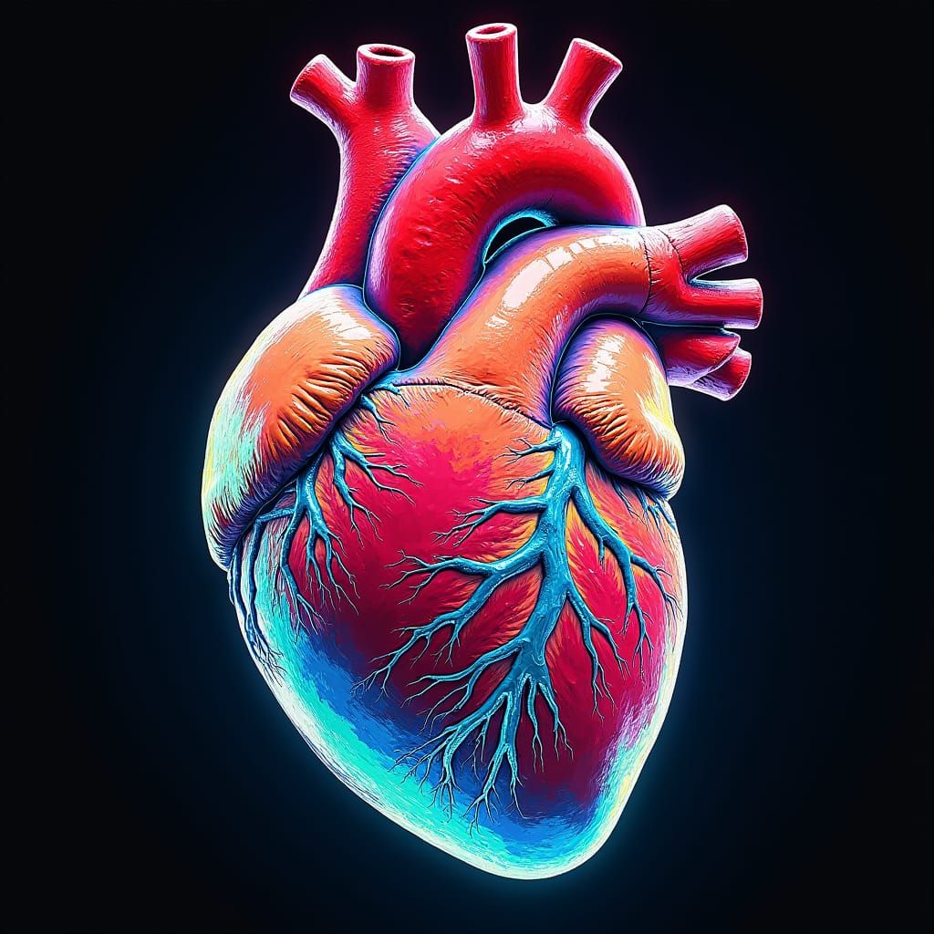 Vibrant Sonogram Scan of Human Heart in Graffiti Art Style