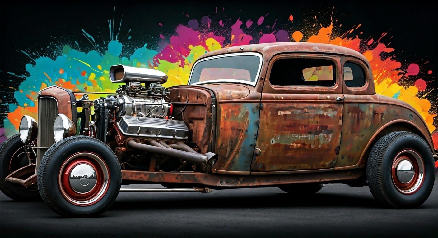 Vintage 1932 Ford Rat Rod with Distressed Patina and Graffit...