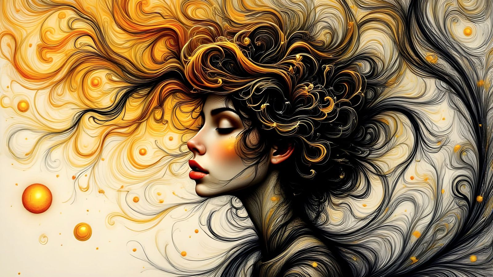 Golden Girl with Sun-Kissed Hair in Bold Black and White