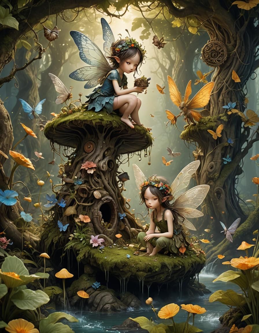 Fairies in Magical Forest: Fantasy Concept Art
