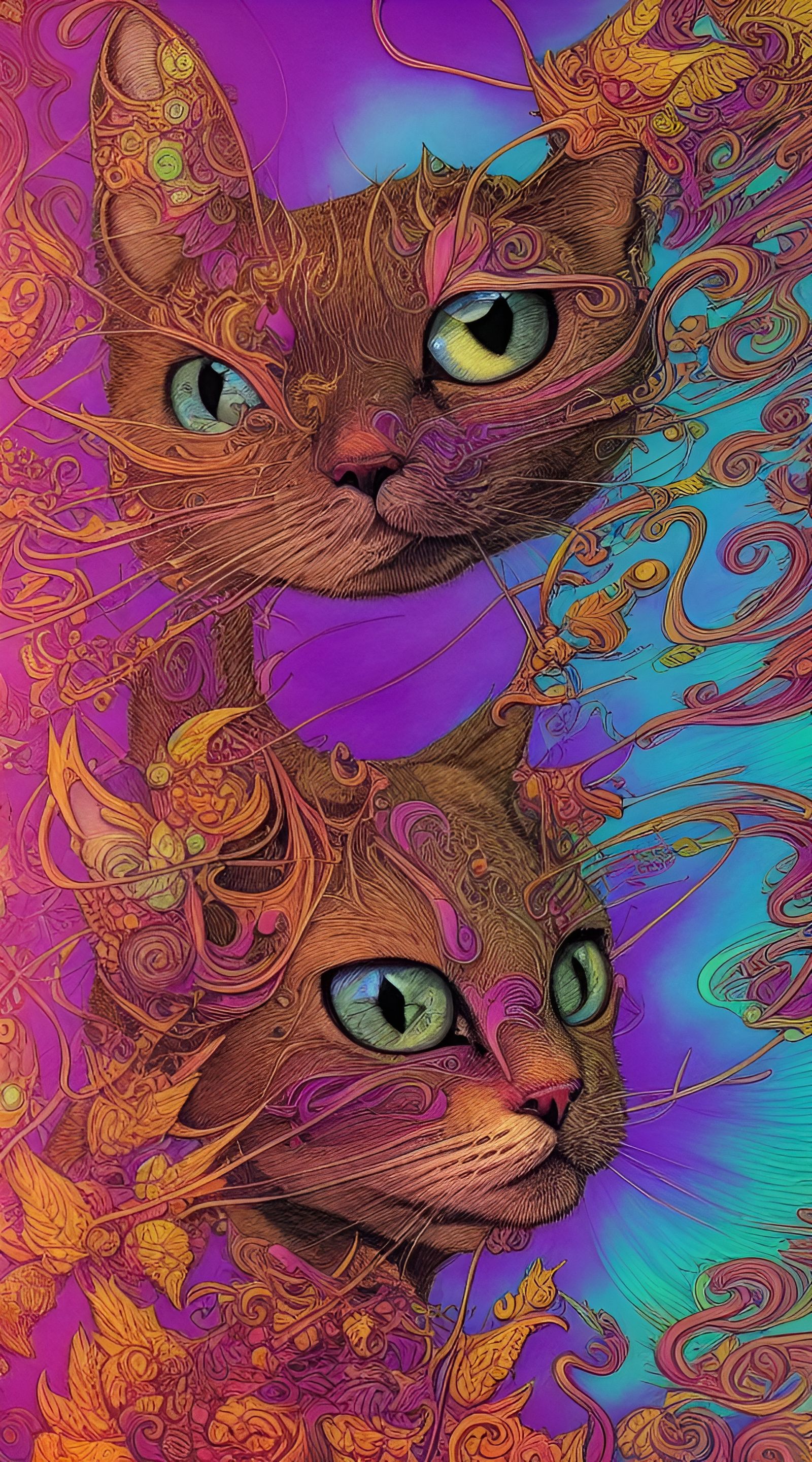 Psychedelic Fractal Cat Art in Vibrant Colors