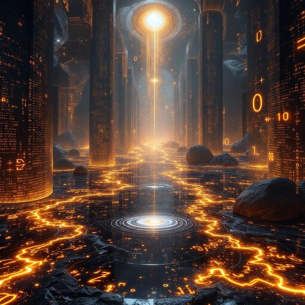 Golden Equations Flowing Into Void in Surreal Style