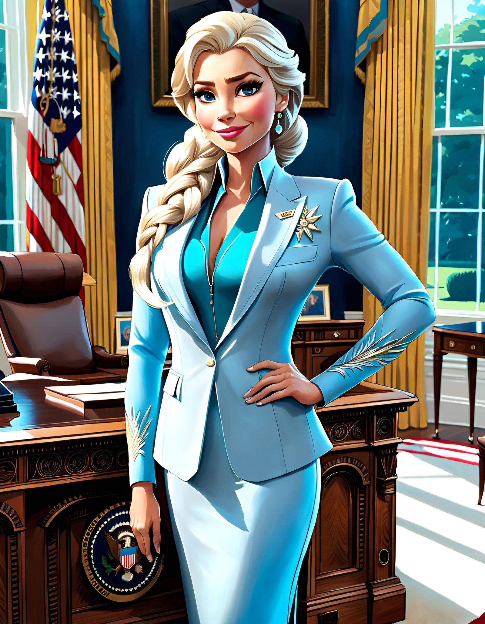 President Elsa in the Oval Office: Hyperrealistic Art