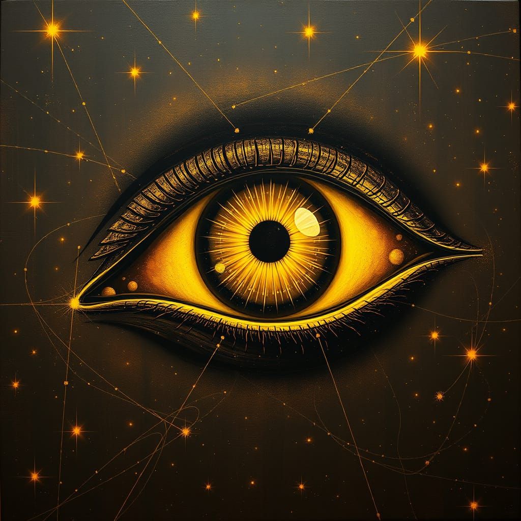 Cosmic Eye with Golden Iris in Surreal Style
