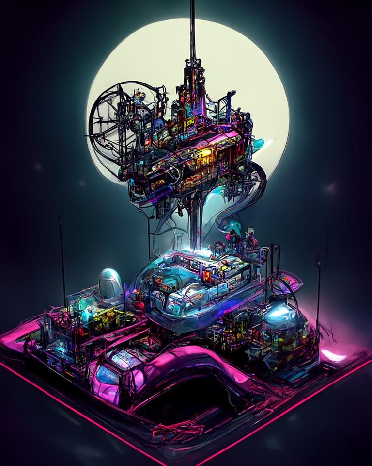 Futuristic Lab Isometric Concept Art in Moonlight