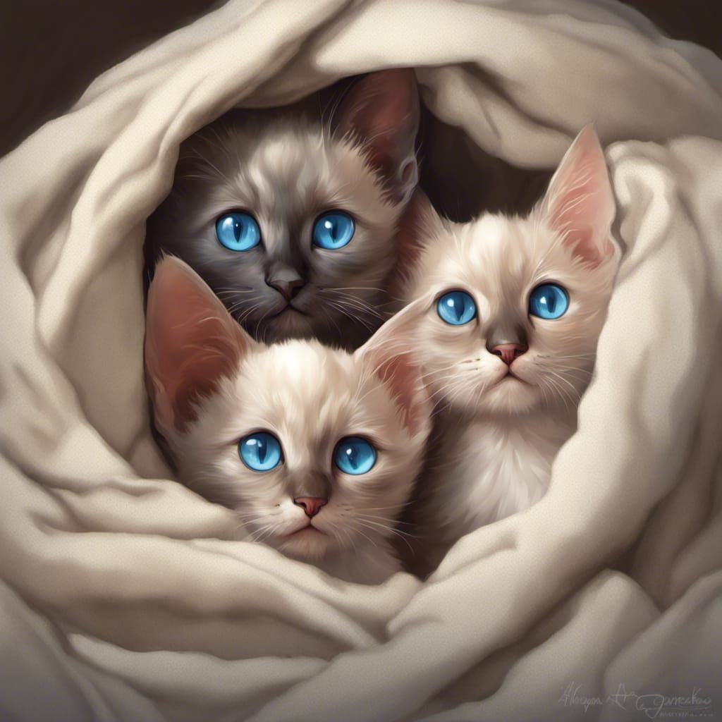 Siamese Kittens Portrait in Hyperdetailed Lighting