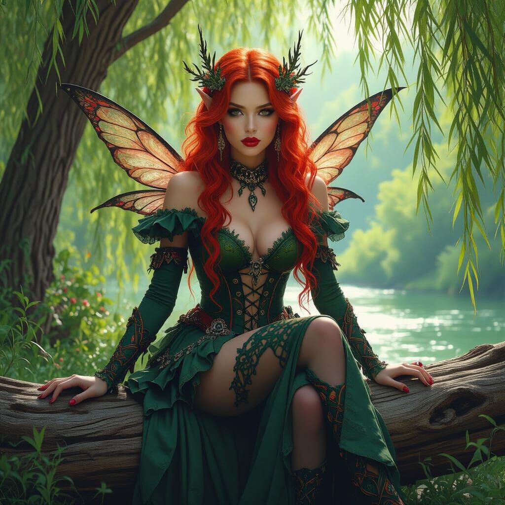 Beautiful colorful red haired fairy