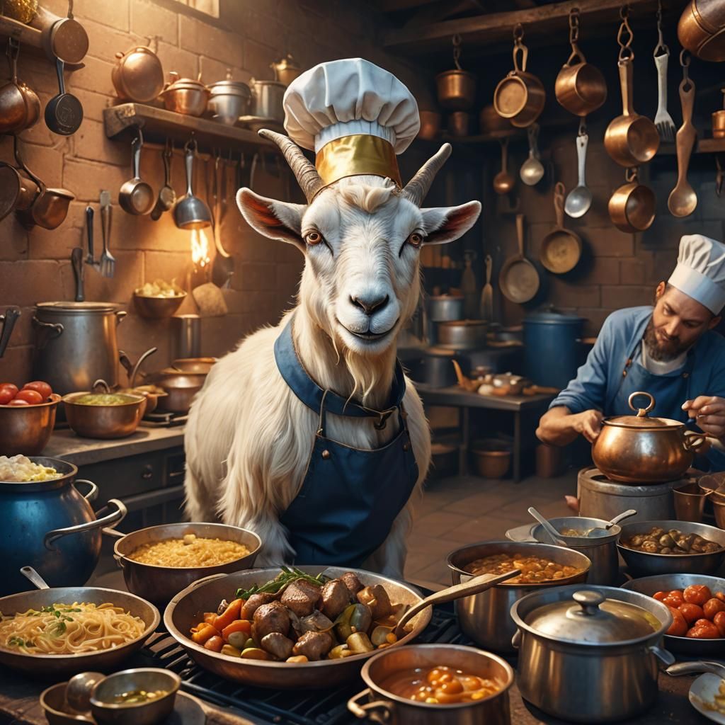 Gourmet Goat Chef: Hyperrealistic Fantasy Art