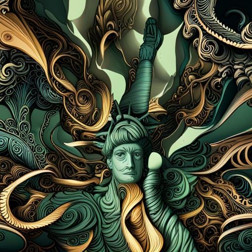 Statue of Liberty Overgrown with Vines: Digital Matte Painti...