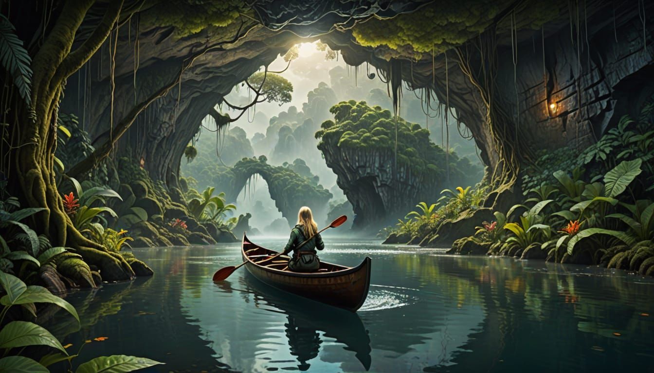 Blonde Jungle Explorer Embarks on Mysterious Cave Adventure