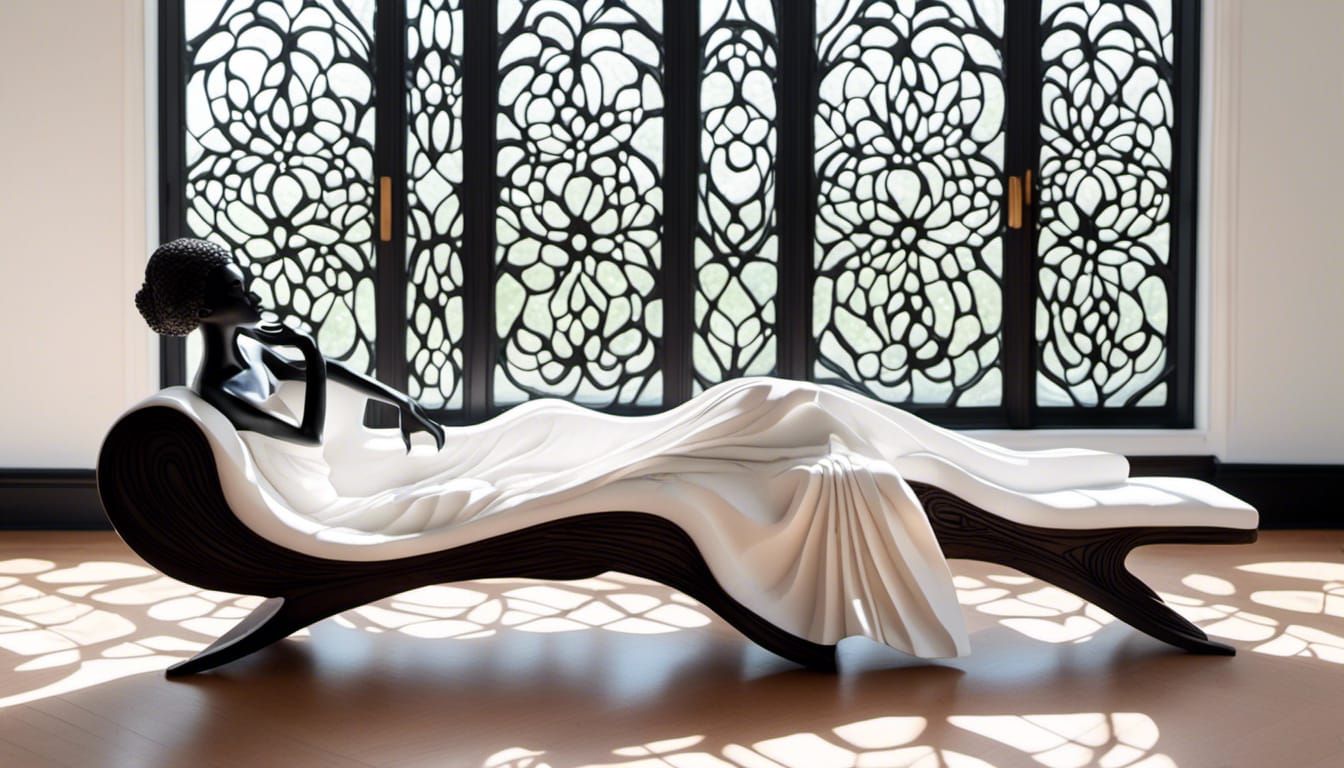 Ebony Sculpture of Sleeping Woman in White Room