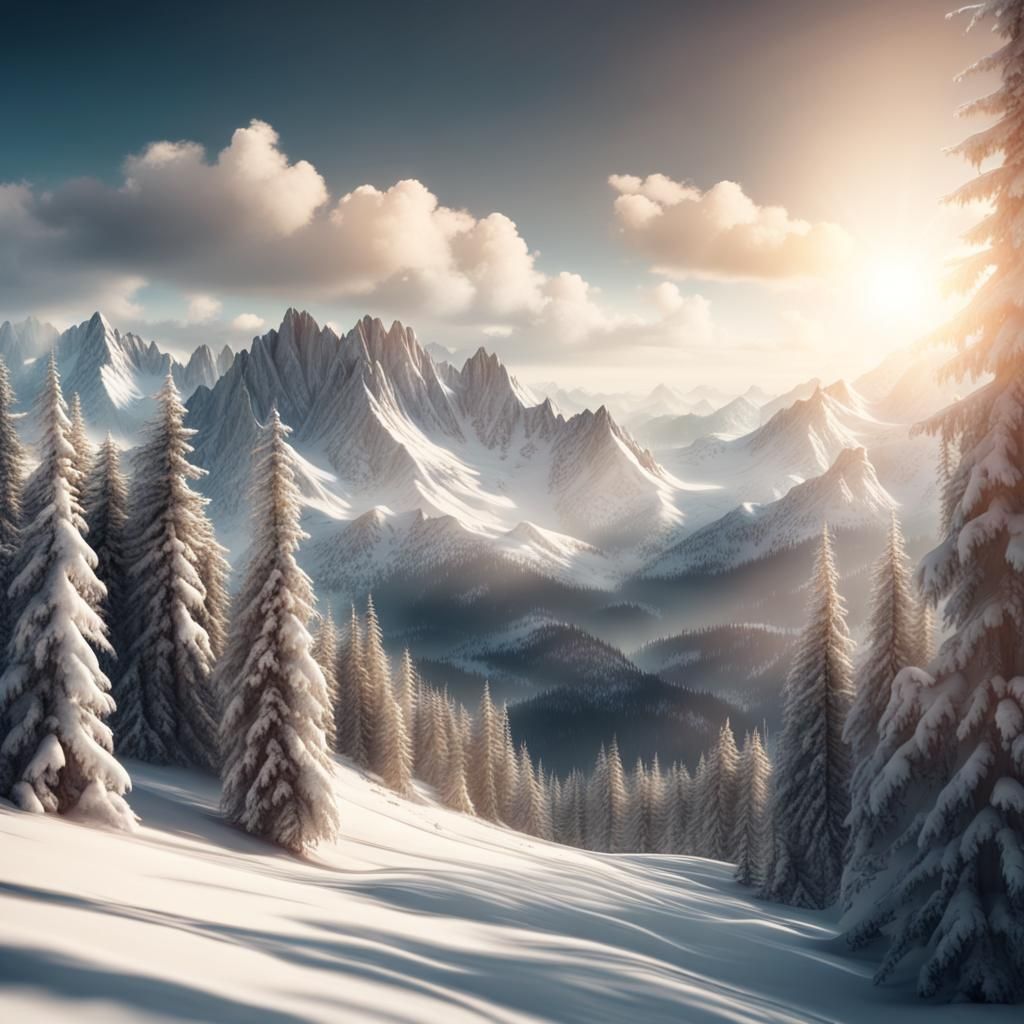 Epic Snowy Mountain Landscape in Digital Matte Painting